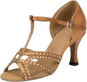 Comfortable Dancing Heels for Women Satin Party Wedding Sandals with Rhinestone