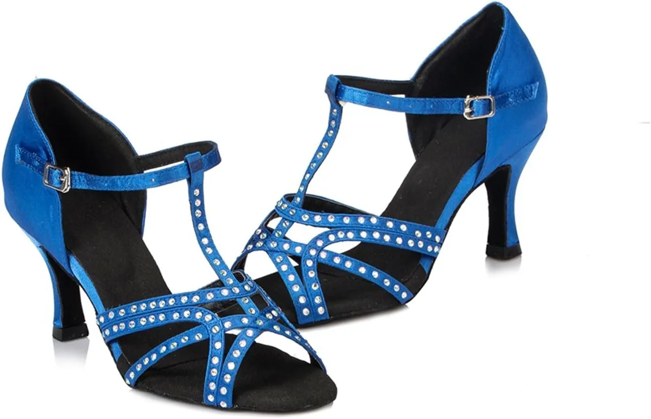 Comfortable Dancing Heels for Women Satin Party Wedding Sandals with Rhinestone