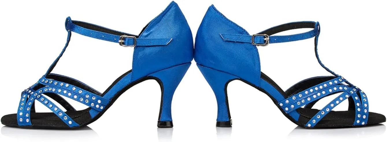 Comfortable Dancing Heels for Women Satin Party Wedding Sandals with Rhinestone