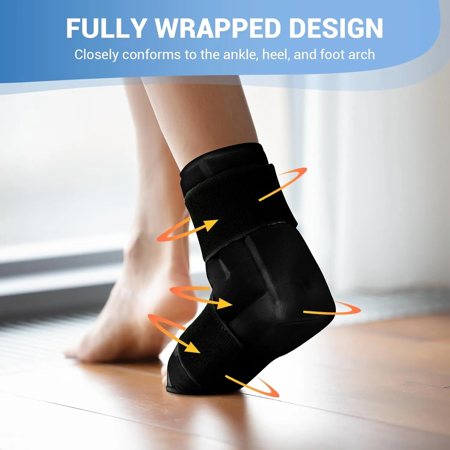 Comfytemp Large Ankle Foot Ice Pack Wrap for Plantar Fasciitis Relief, FSA HSA Eligible, Feet Brace for Sprained Ankle, Heel Spur, Swelling, Tendonitis, Hot & Cold Therapy, 1 Pack (Black)