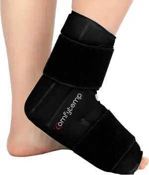 Comfytemp Large Ankle Foot Ice Pack Wrap for Plantar Fasciitis Relief, FSA HSA Eligible, Feet Brace for Sprained Ankle, Heel Spur, Swelling, Tendonitis, Hot & Cold Therapy, 1 Pack (Black)