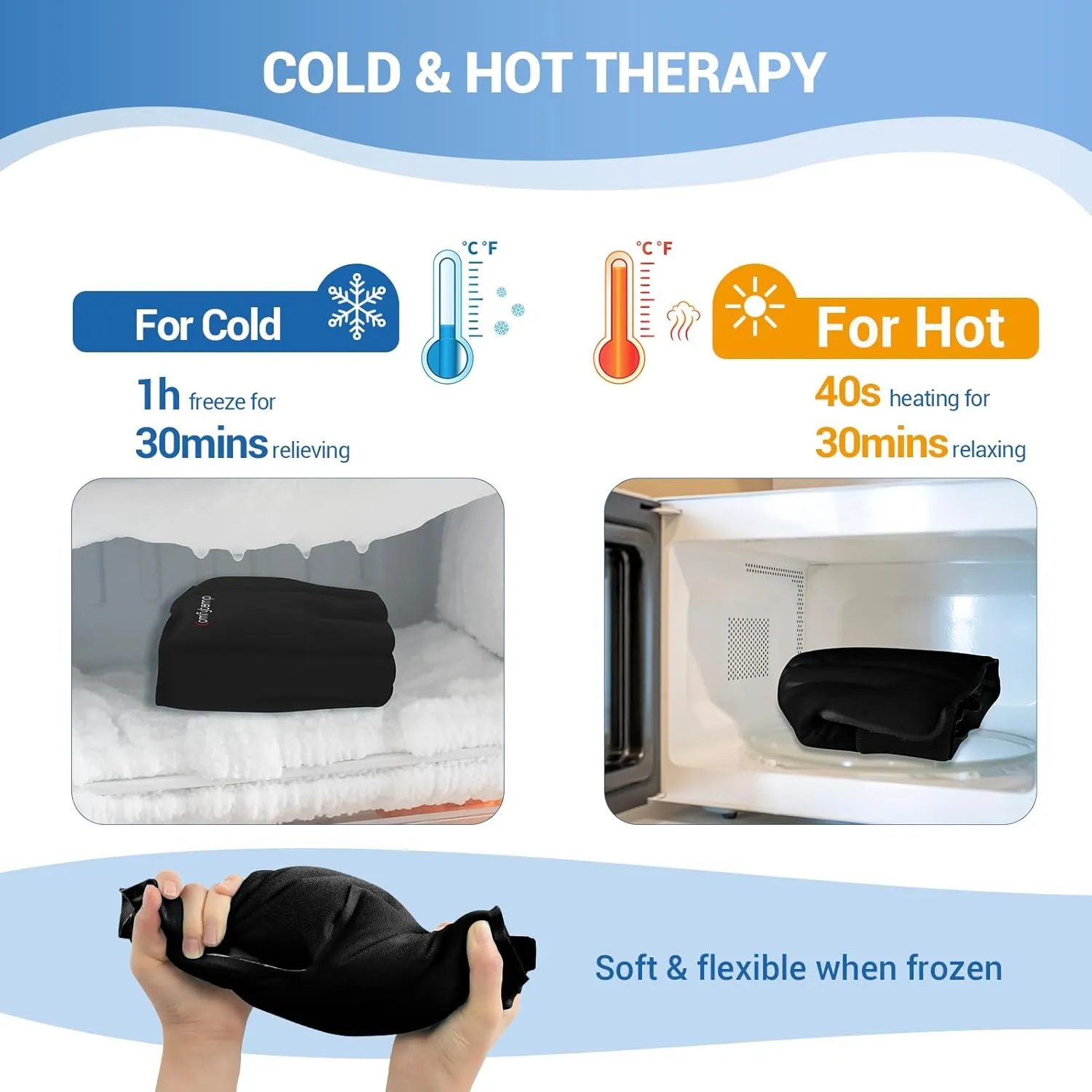 Comfytemp Large Ankle Foot Ice Pack Wrap for Plantar Fasciitis Relief, FSA HSA Eligible, Feet Brace for Sprained Ankle, Heel Spur, Swelling, Tendonitis, Hot & Cold Therapy, 1 Pack (Black)