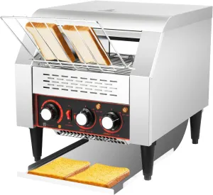 Commercial Conveyor Toaster 2200W - 300 Slices/Hour Stainless Steel Countertop Toaster with Adjustable Speed & Dual Heating, for Bagel Bun Bread in Restaurants, Cafes, Bakeries