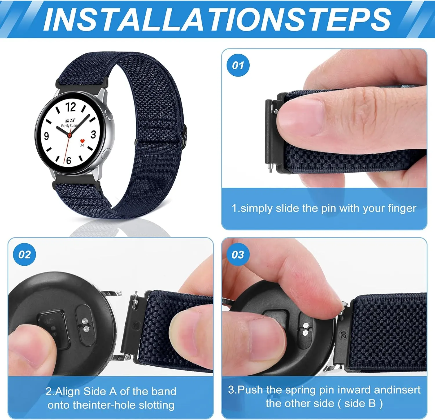 Compatible with 16mm 18mm 19mm 20mm 22mm Watch Bands Quick Release Replacement Wristband,Adjustable Stretchy Nylon Solo Loop Straps Fabric Braided Sport Elastic Bands for Men Women