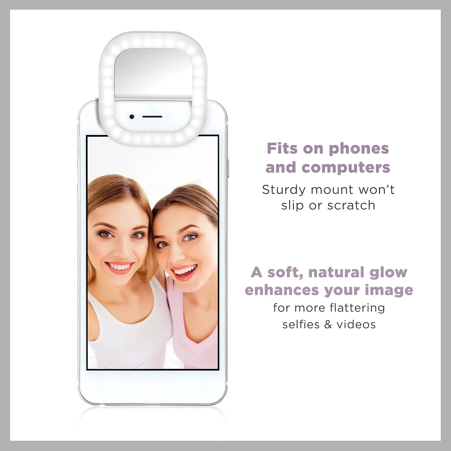 Conair Lighted Makeup Mirror for Phone, Selfie Ring Light and Vanity Mirror, Battery Operated, White (Pack of 2)