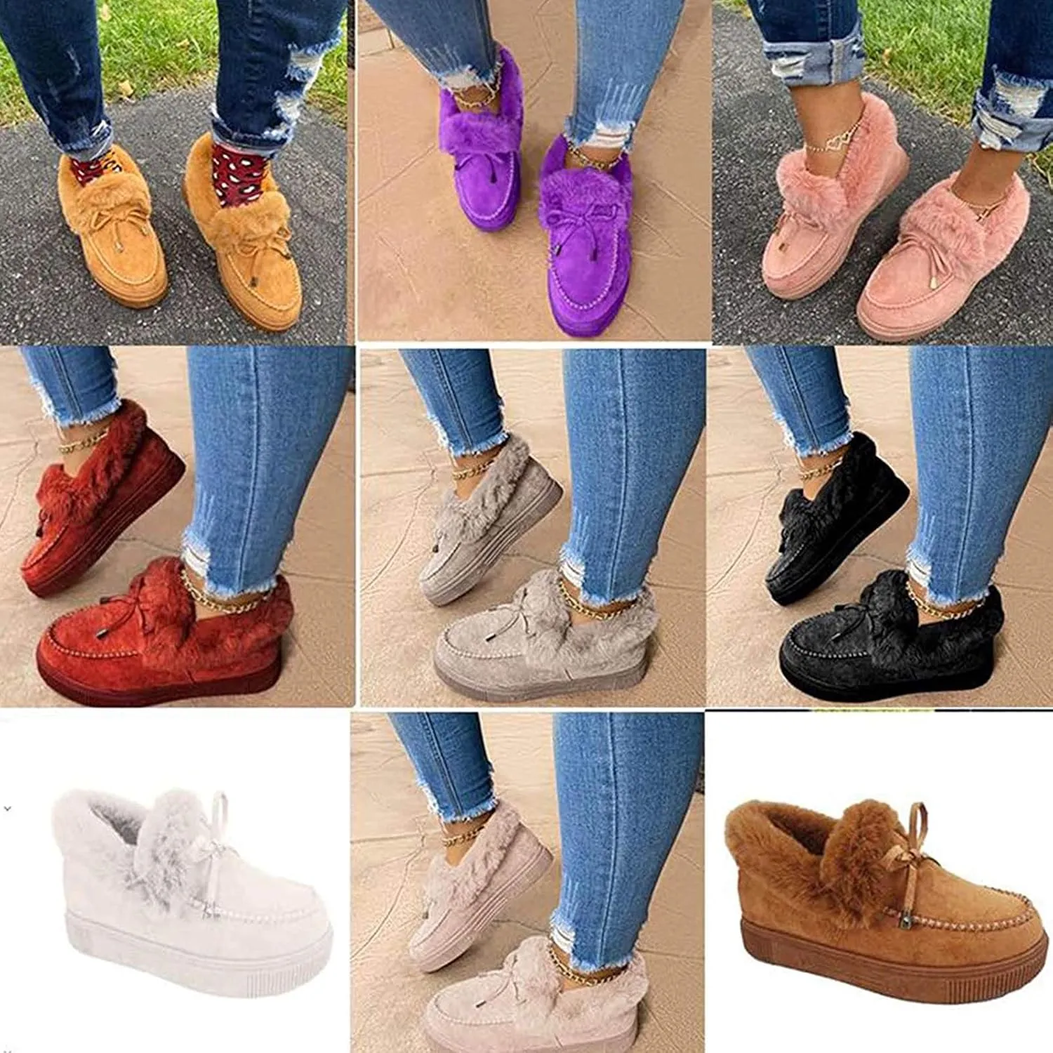 Corashoes Casual Fashion Flat Boots for Women, Kandylane Cute Warm Winter Durable Shoes, Suede Flat, Snow Boots Loafer Platform Shoes Comfortable, Thick Plush Keep Warm Loafer Flats,White,US:8.5