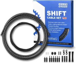 corki Cycles Bike Shifter Cable Housing Kit PRO for Shimano/SRAM/MicroShift - Braided Housing & Teflon Coated Stainless Inner Cables for Road Bikes and MTB Bicycles