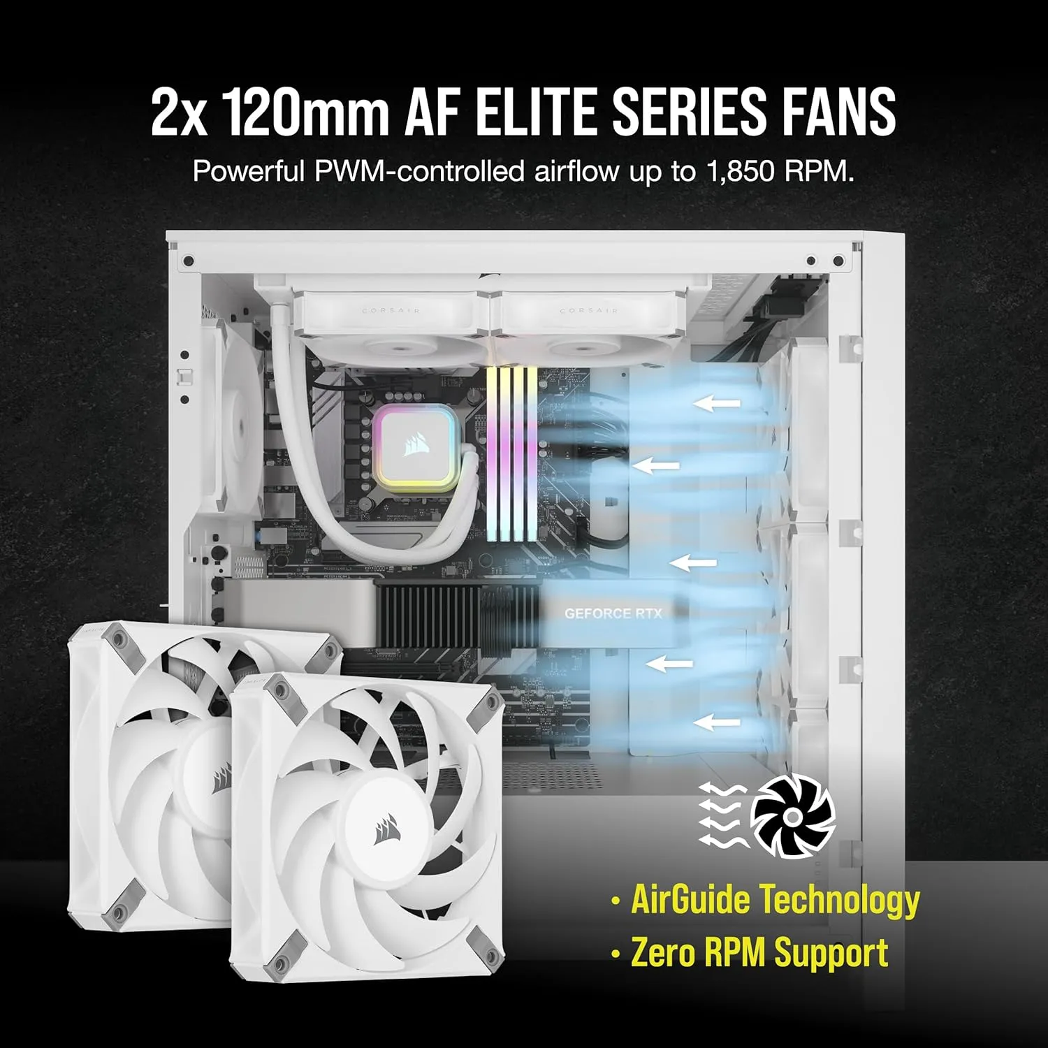 CORSAIR H100i RGB Elite Liquid CPU Cooler - 240mm AIO - AF120 Elite PWM Fans - Intel® LGA 1700, 1200, 2066, AMD® AM5 & AM4 Sockets - White