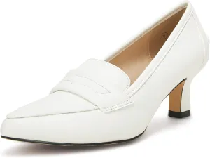 Coutgo Womens Low Kitten Heels Pumps Closed Pointed Toe Stiletto Faux Leather High Heel Slip on Office Dress Wedding Party Shoes Loafer Sandals