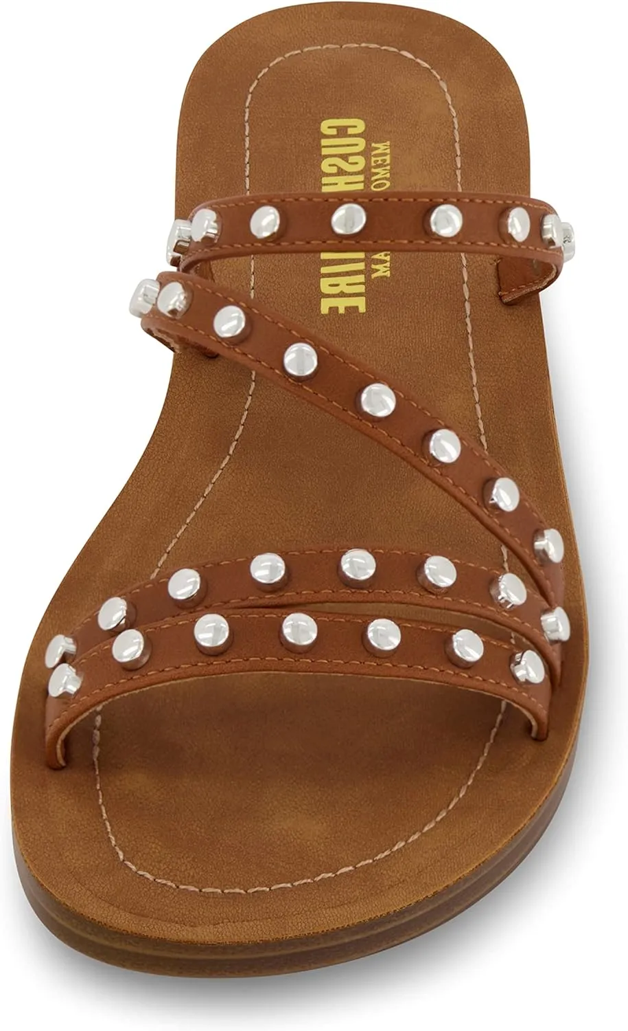 CUSHIONAIRE Women's Andrea strappy stud slide sandal  Memory Foam