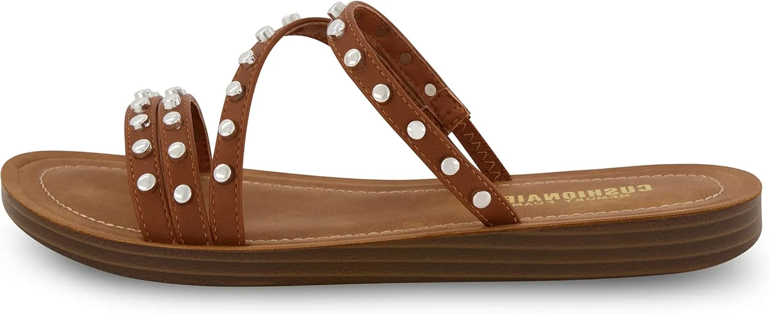 CUSHIONAIRE Women's Andrea strappy stud slide sandal  Memory Foam