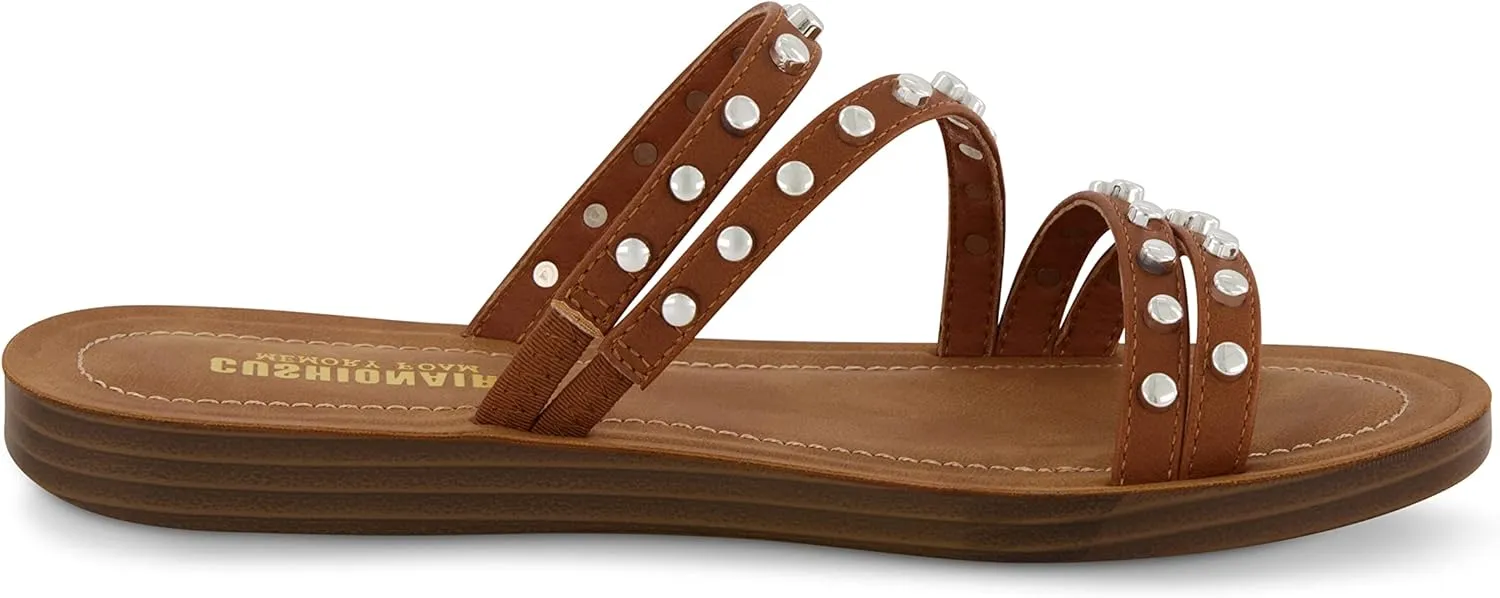 CUSHIONAIRE Women's Andrea strappy stud slide sandal  Memory Foam