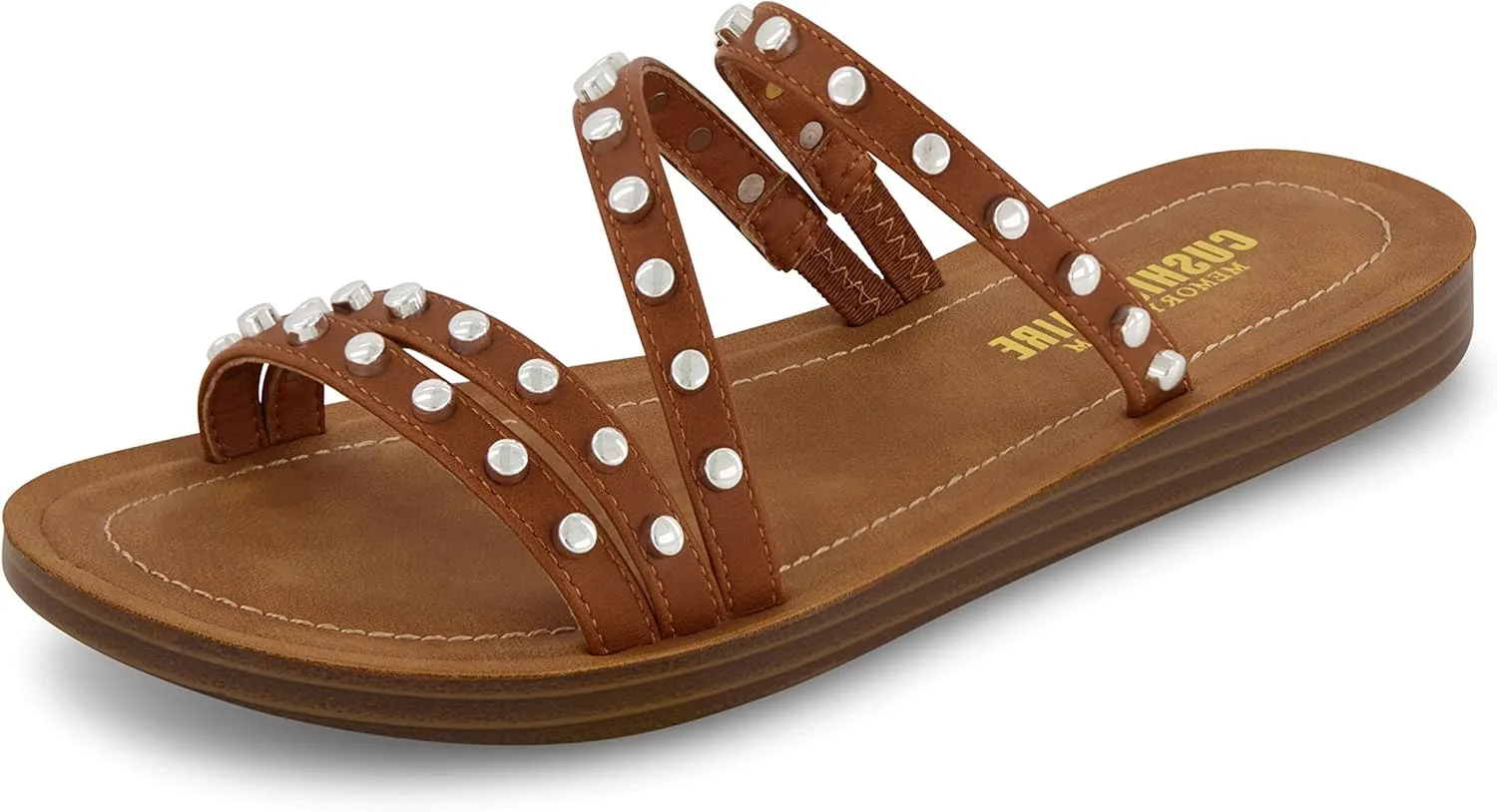 CUSHIONAIRE Women's Andrea strappy stud slide sandal  Memory Foam