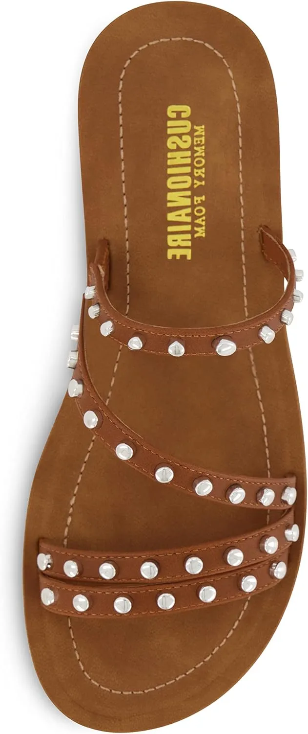 CUSHIONAIRE Women's Andrea strappy stud slide sandal  Memory Foam