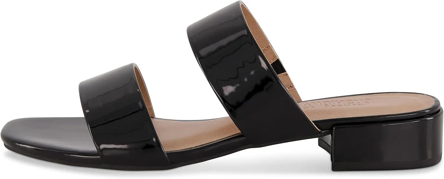 CUSHIONAIRE Women's Nolita two band low block heel slide sandal  Memory Foam and Wide Widths Available