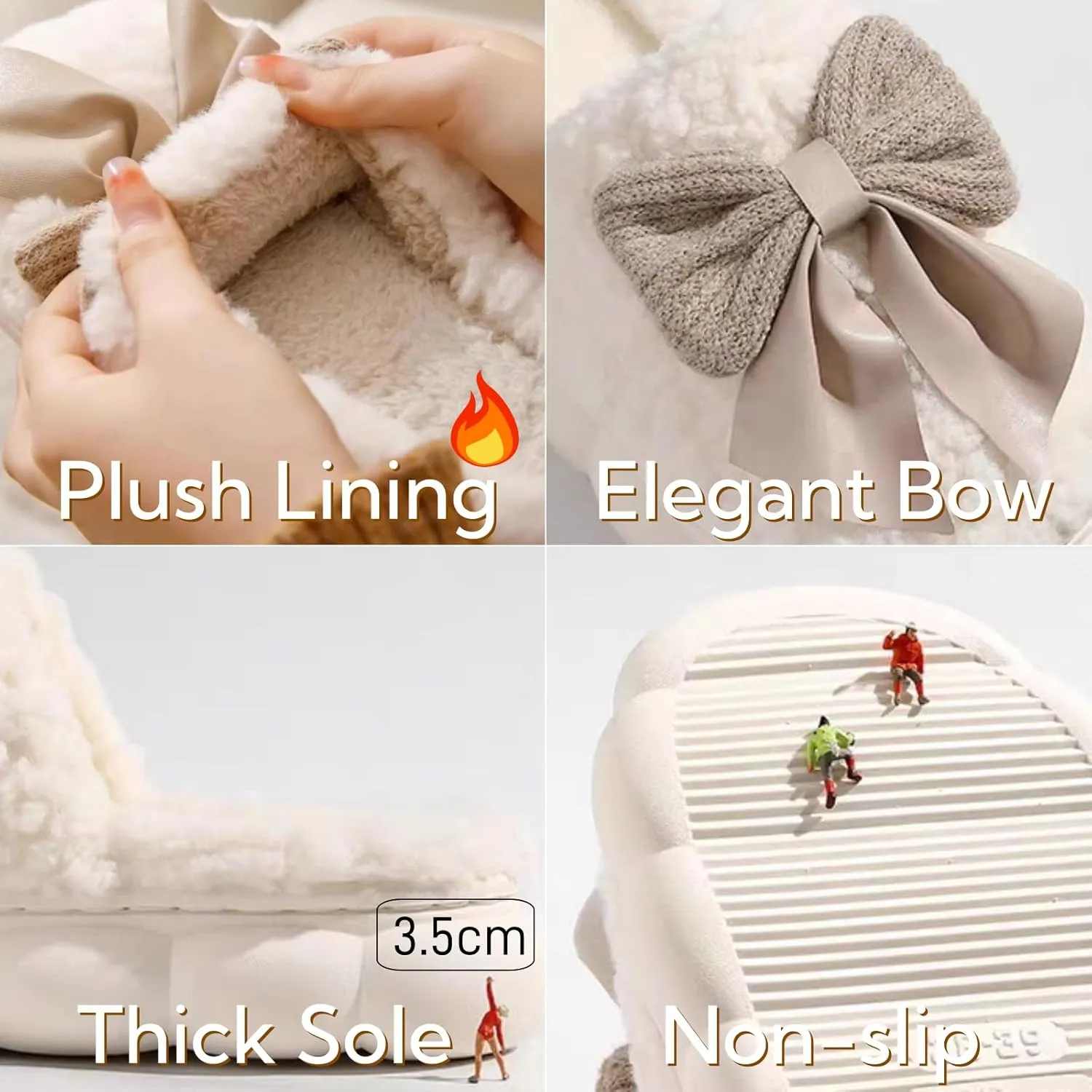 Cute Bow Slippers for Women, Womens Fuzzy Fluffy Cozy Indoor Outdoor House Slippers