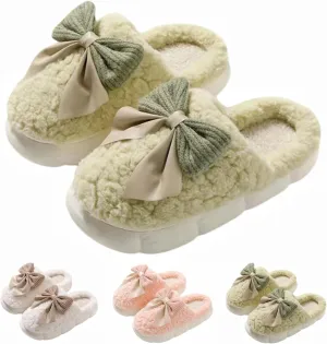 Cute Bow Slippers for Women, Womens Fuzzy Fluffy Cozy Indoor Outdoor House Slippers
