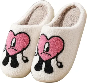 Cute Bunny Slippers for Women and Men - Fuzzy Cartoon Plush Warm Love Pattern Kawaii Couple Slippers for Autumn Winter