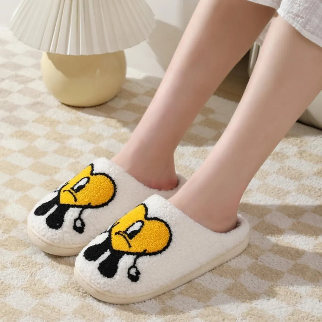 Cute Bunny Slippers for Women and Men - Fuzzy Cartoon Plush Warm Love Pattern Kawaii Couple Slippers for Autumn Winter