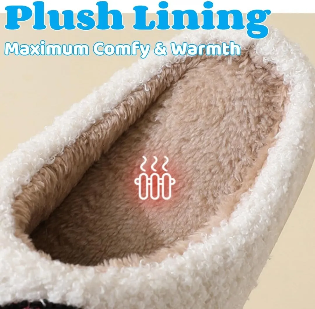 Cute Bunny Slippers for Women and Men - Fuzzy Cartoon Plush Warm Love Pattern Kawaii Couple Slippers for Autumn Winter