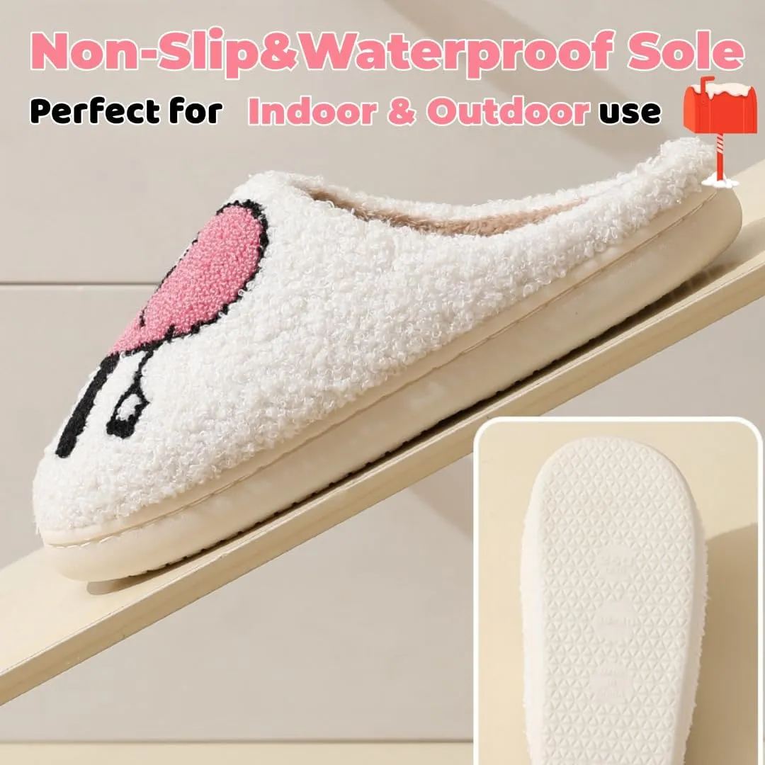 Cute Bunny Slippers for Women and Men - Fuzzy Cartoon Plush Warm Love Pattern Kawaii Couple Slippers for Autumn Winter
