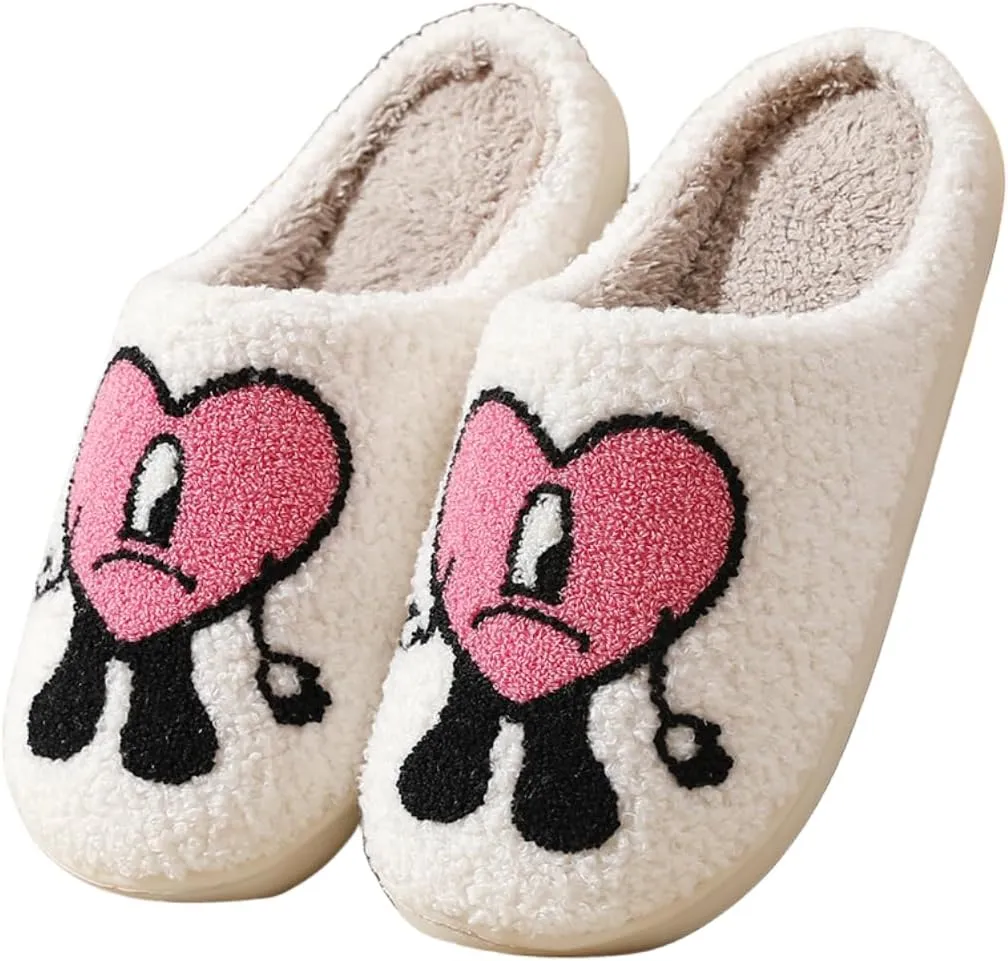 Cute Bunny Slippers for Women and Men - Fuzzy Cartoon Plush Warm Love Pattern Kawaii Couple Slippers for Autumn Winter