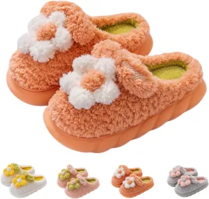 Cute Floral Fuzzy Slippers for Women Flower Womens Slippers Indoor Outdoor Slippers with Plush Soft Lining Memory Foam House Slippers Platform Slippers