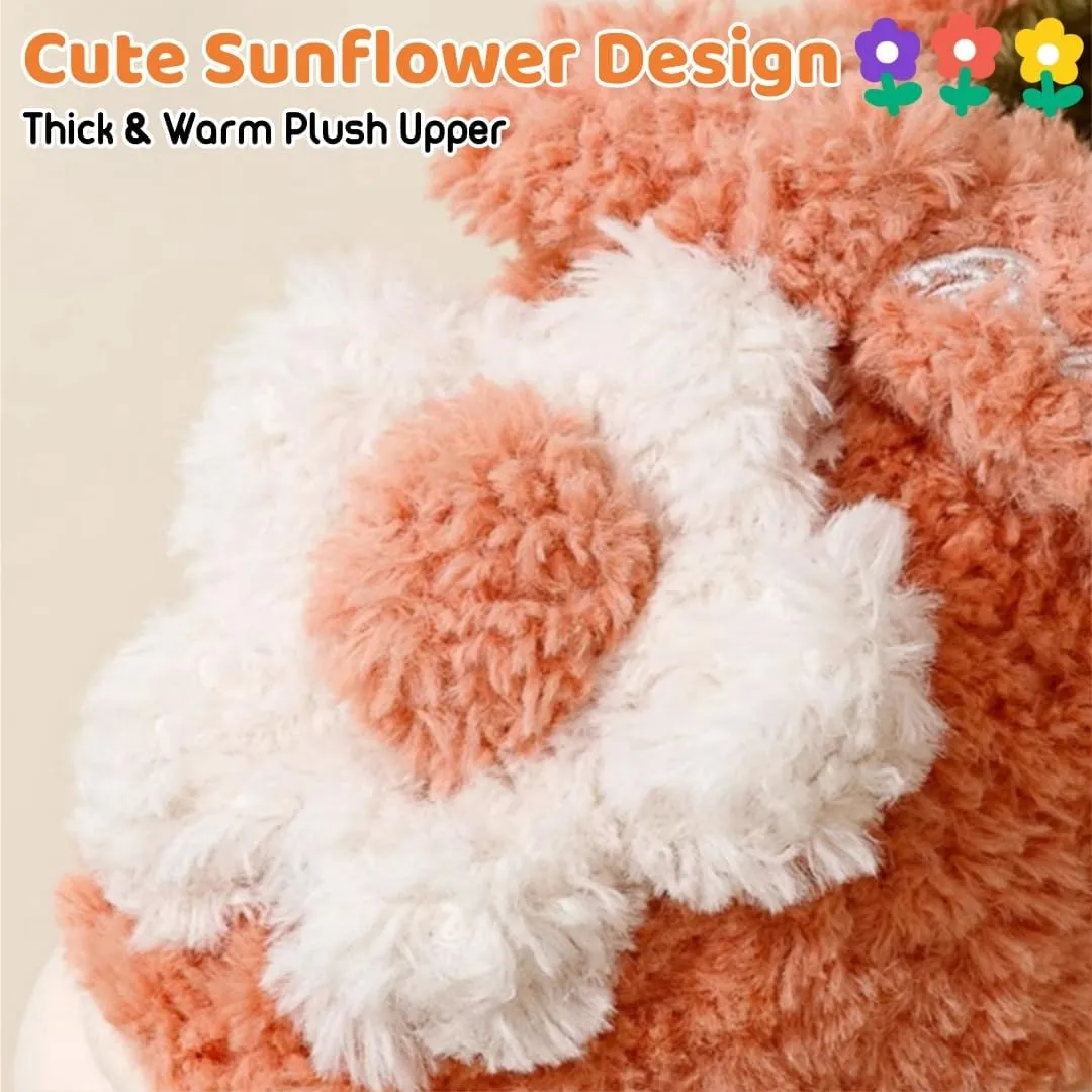 Cute Floral Fuzzy Slippers for Women Flower Womens Slippers Indoor Outdoor Slippers with Plush Soft Lining Memory Foam House Slippers Platform Slippers