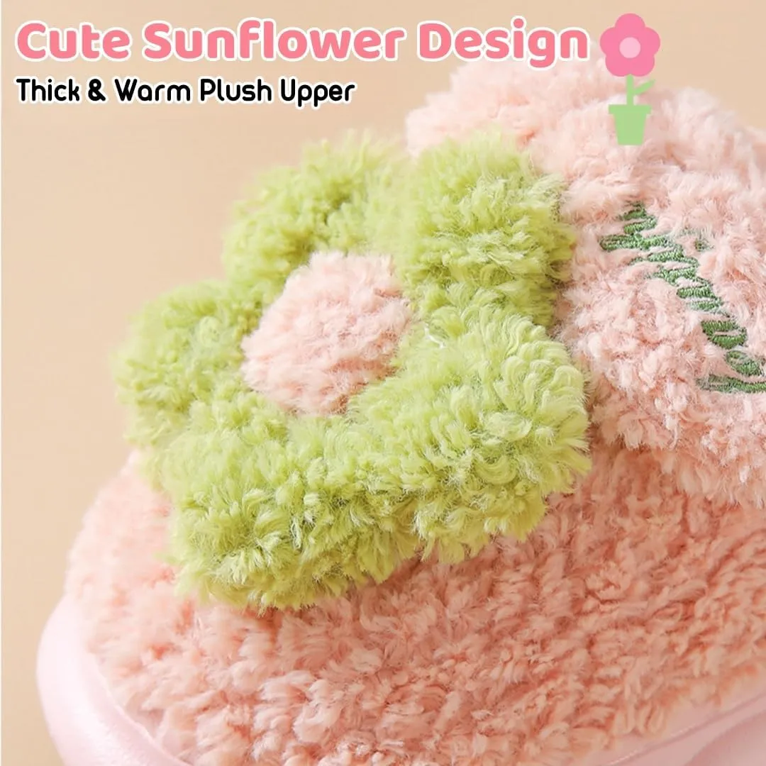 Cute Floral Fuzzy Slippers for Women Flower Womens Slippers Indoor Outdoor Slippers with Plush Warm Lining Memory Foam House Slippers Platform Slippers