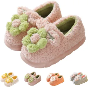 Cute Floral Fuzzy Slippers for Women Flower Womens Slippers Indoor Outdoor Slippers with Plush Warm Lining Memory Foam House Slippers Platform Slippers