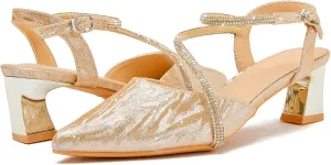 DADAWEN Women's Slingback Low Chunky Heels Closed Pointed Toe Rhinestone Ankle Strap Wedding Party Dress Pump Shoes