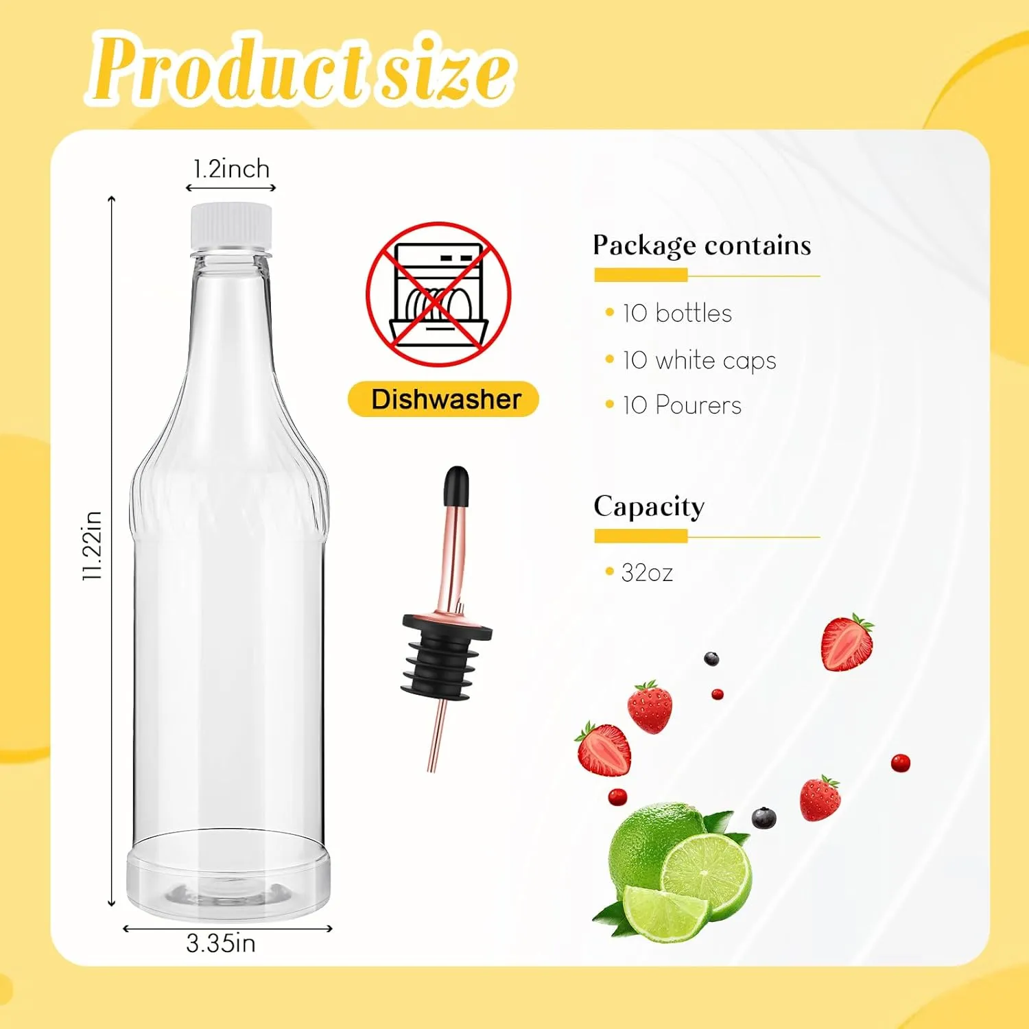 Dandat 20 Pcs 32 oz Plastic Long Neck Bottles with Pourer and Caps Plastic Juice Pour Bottles with Stainless Steel Pourer Tapered Spout for Liquor Juice Store (Rose Gold)