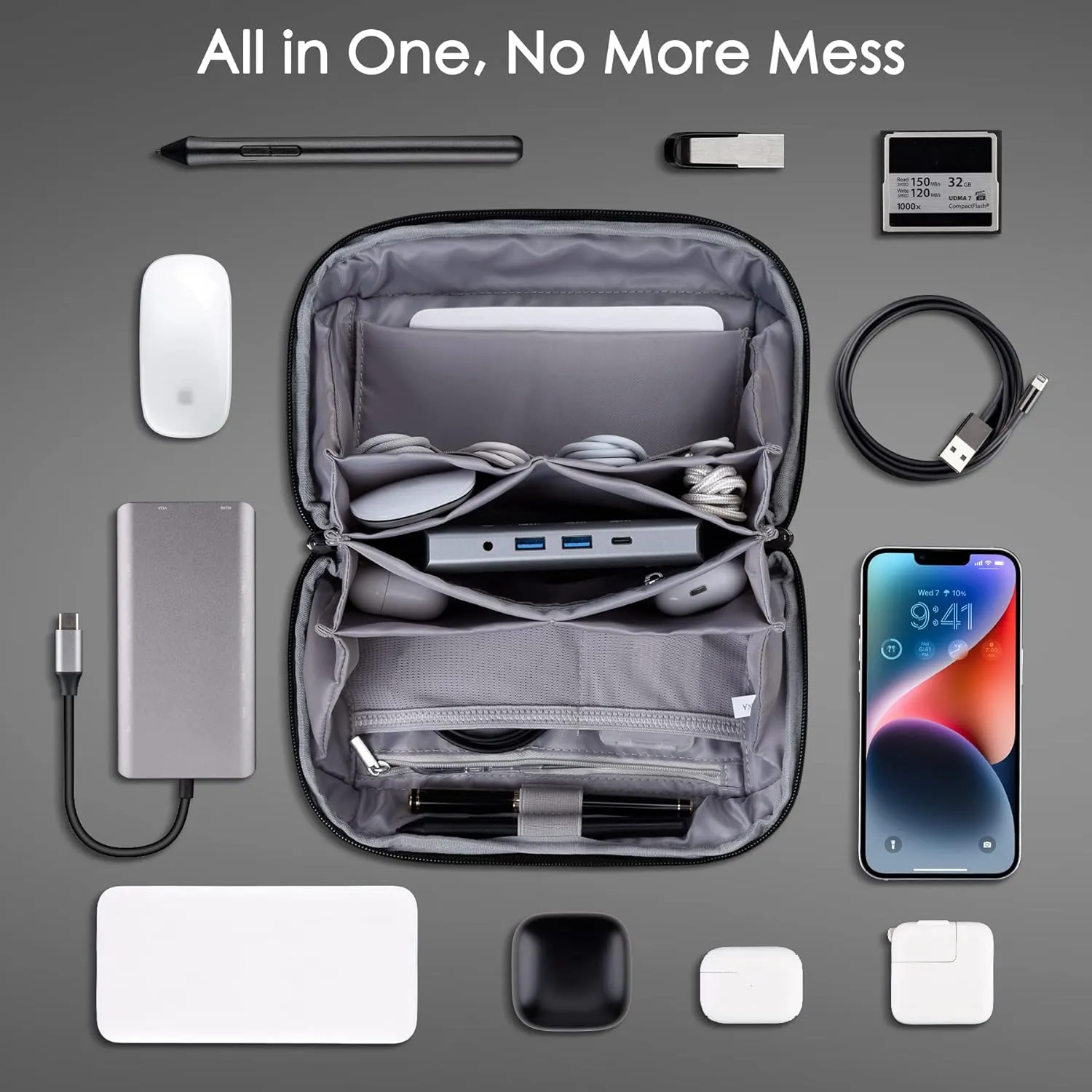 DDgro Cable Organizer Travel Pouch, Accessories Carrying Case Bag for Electronics, MacBook Charger & Cords, Hard Drive (Black)