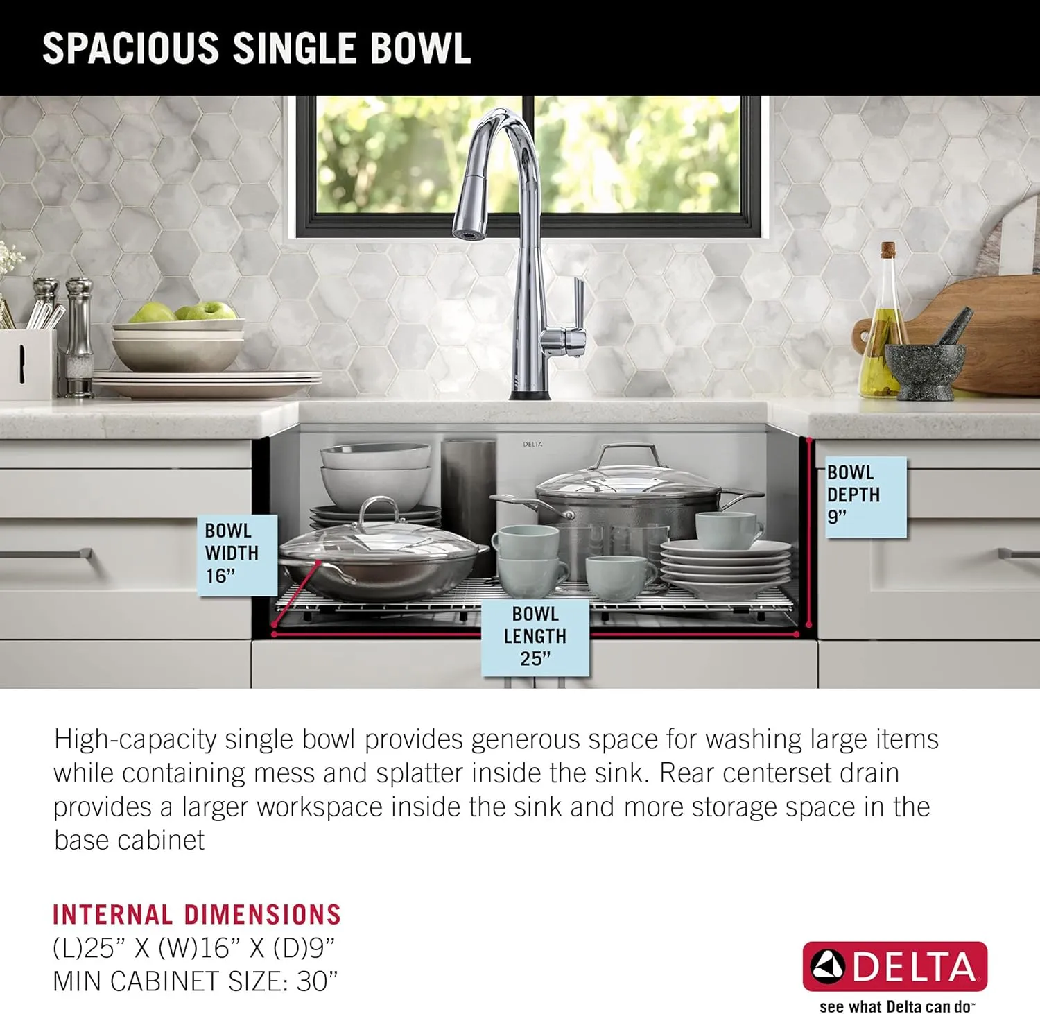 DELTA FAUCET Rivet 27-Inch Workstation Kitchen Sink Undermount 16 Gauge Stainless Steel Single Bowl with WorkFlow Ledge and Chef’s Kit of 6 Accessories, 95B931-27S-SS