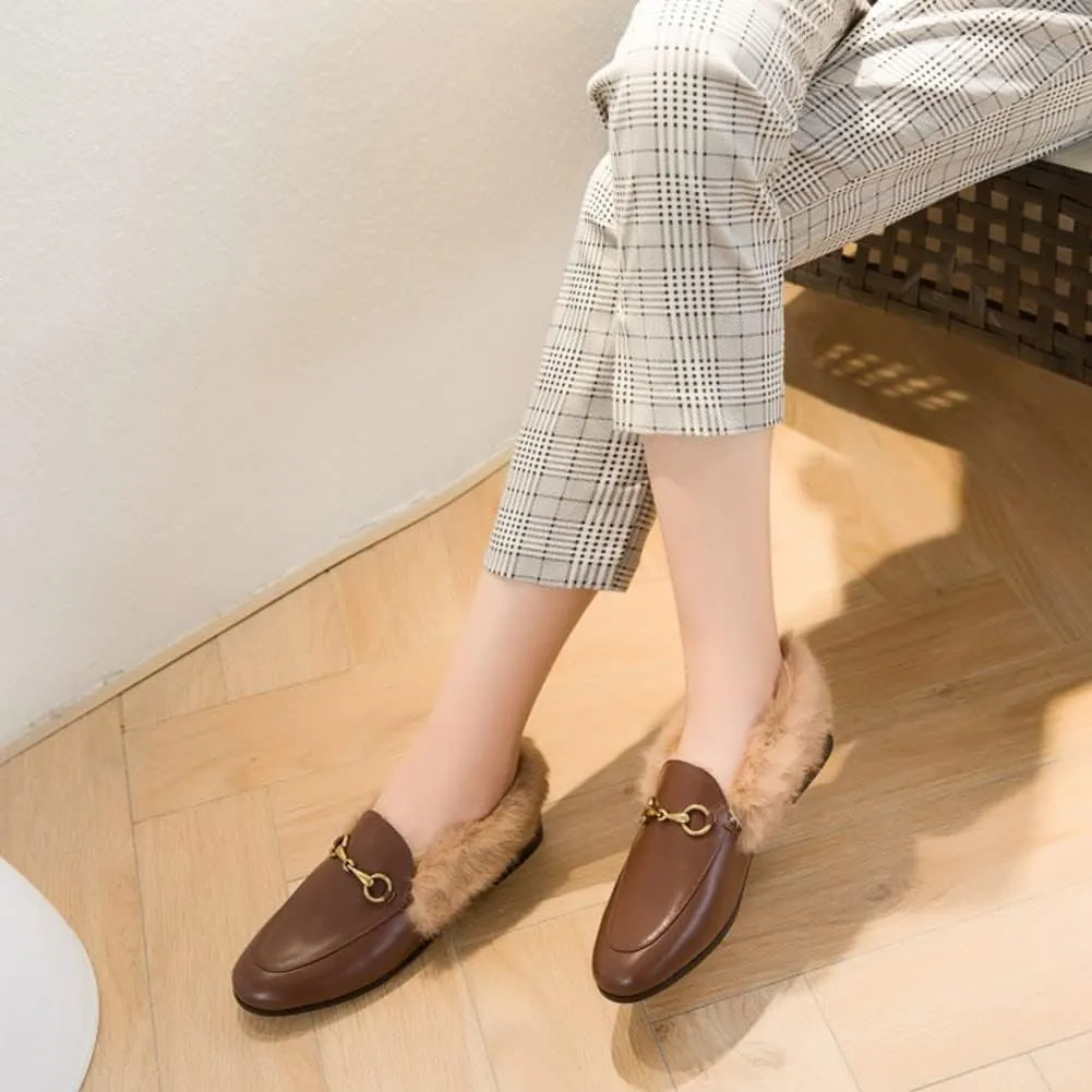 Divanne Loafers for Women, Womens Loafer Flats Gold Chain Penny Loafers Slip On Fur Loafer Mules