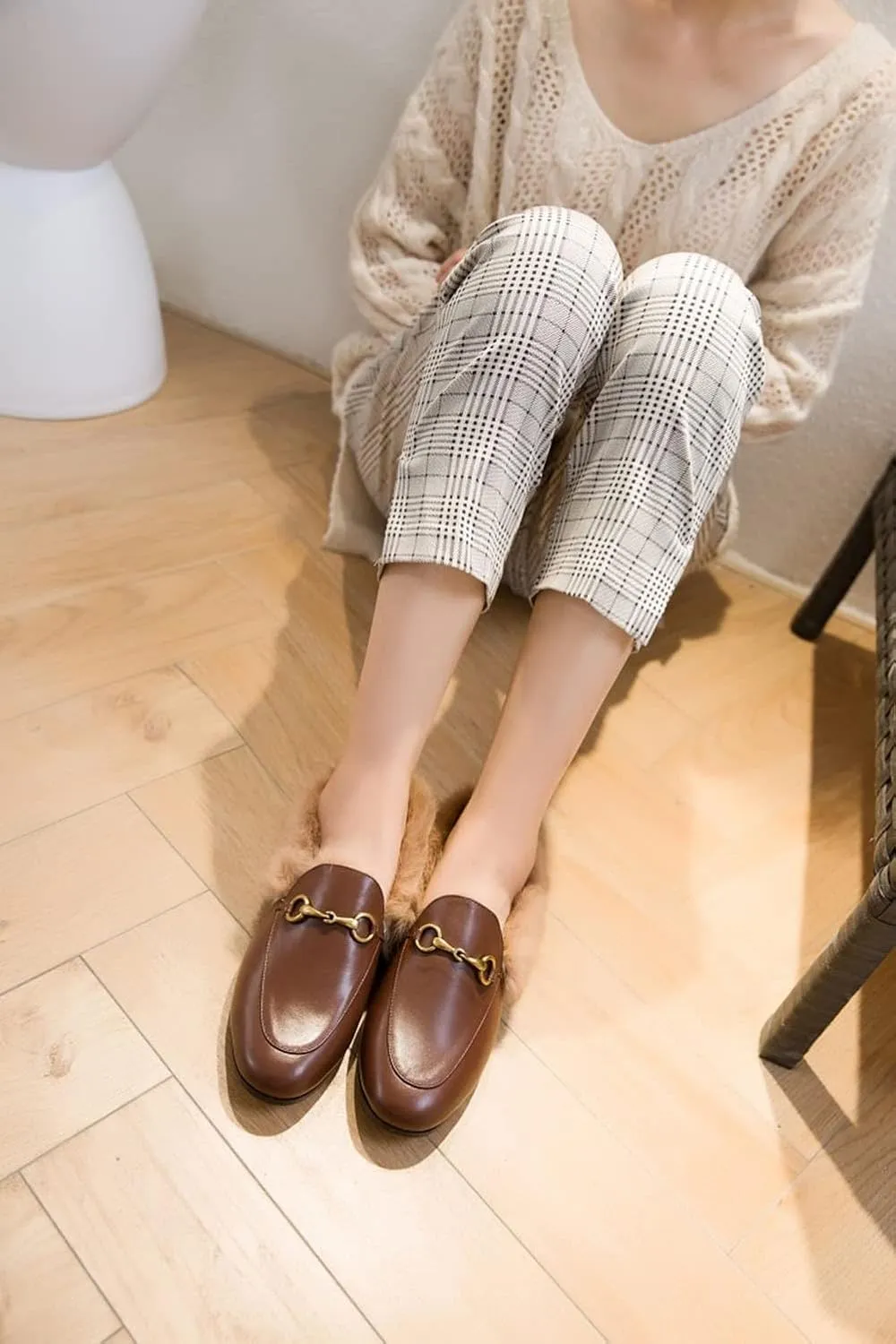 Divanne Loafers for Women, Womens Loafer Flats Gold Chain Penny Loafers Slip On Fur Loafer Mules