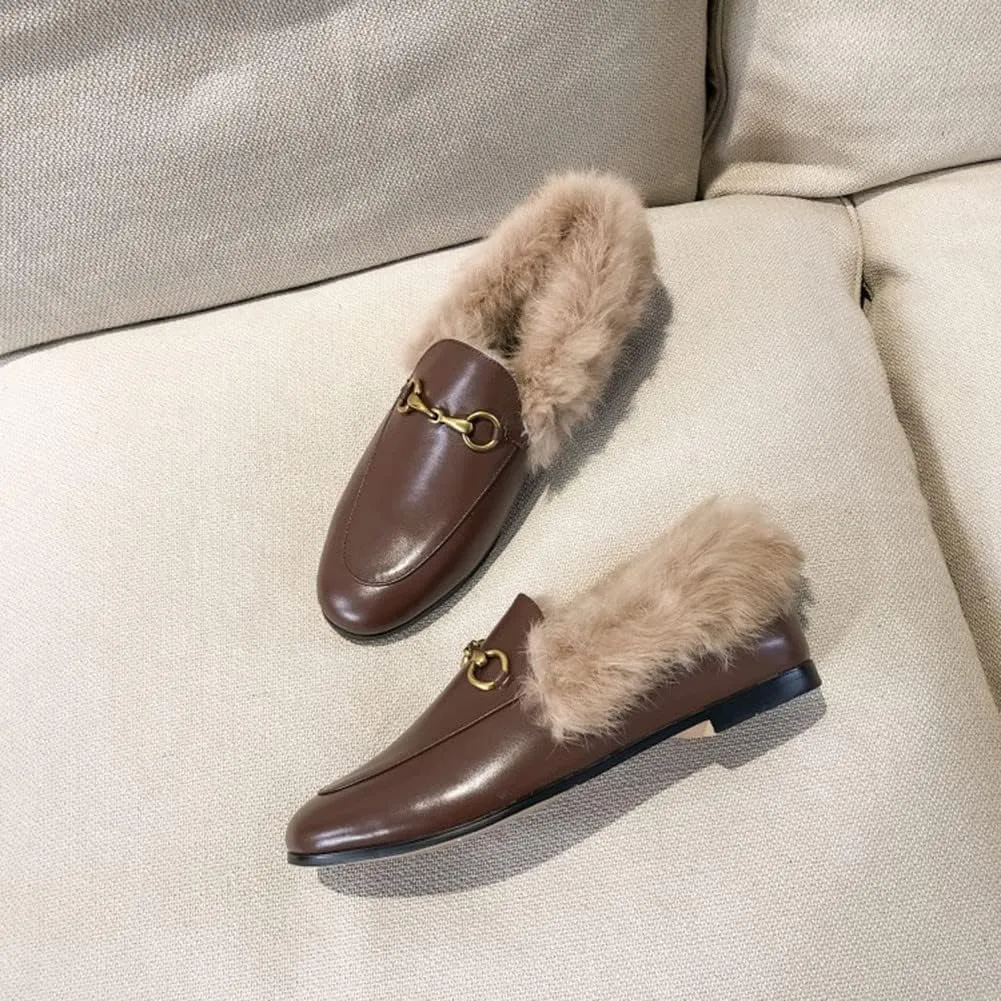 Divanne Loafers for Women, Womens Loafer Flats Gold Chain Penny Loafers Slip On Fur Loafer Mules