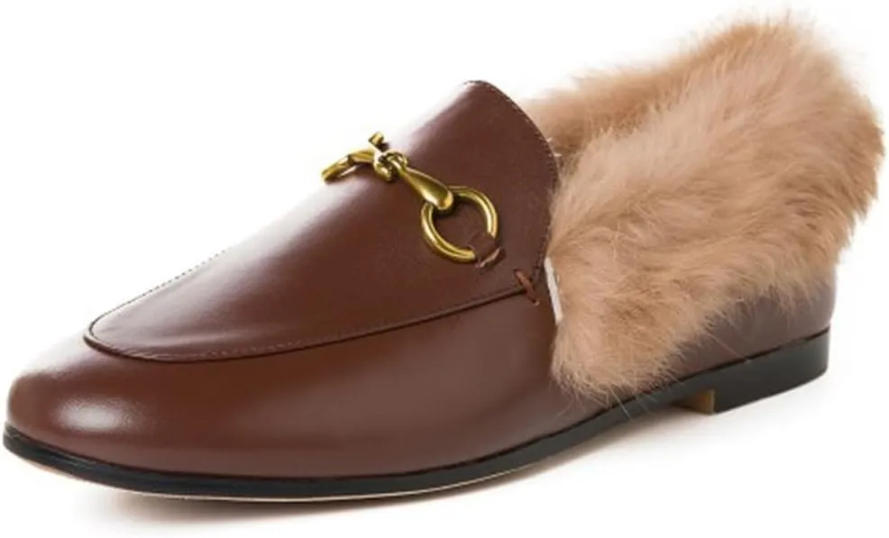 Divanne Loafers for Women, Womens Loafer Flats Gold Chain Penny Loafers Slip On Fur Loafer Mules
