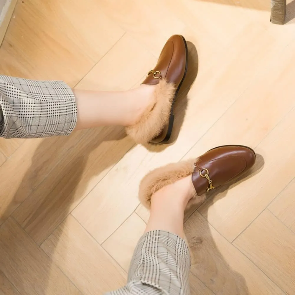 Divanne Loafers for Women, Womens Loafer Flats Gold Chain Penny Loafers Slip On Fur Loafer Mules