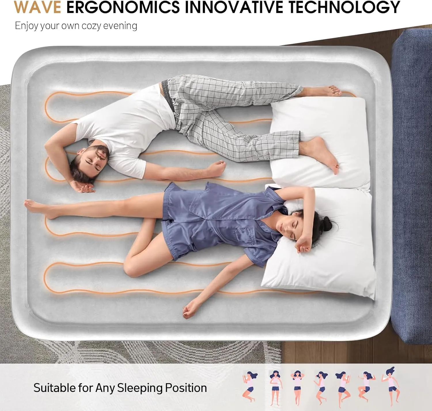 DIVON Air Mattress Queen with Built in Pump,Blow Up Mattress with Wave Pattern in 3 Mins,15’’High Quick Inflatable Mattress Queen,Air Bed for Home&Camping,660lbs