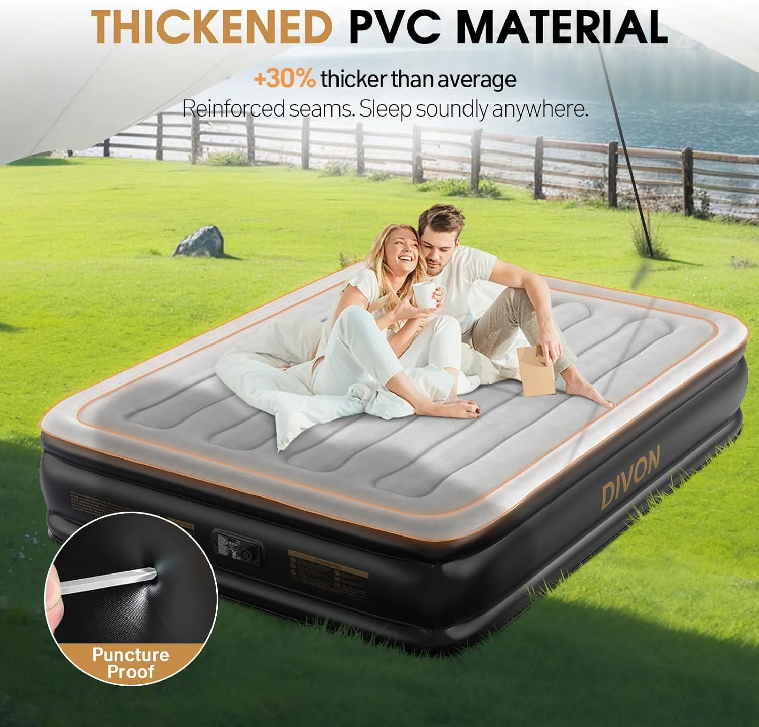 DIVON Air Mattress Queen with Built in Pump,Blow Up Mattress with Wave Pattern in 3 Mins,15’’High Quick Inflatable Mattress Queen,Air Bed for Home&Camping,660lbs