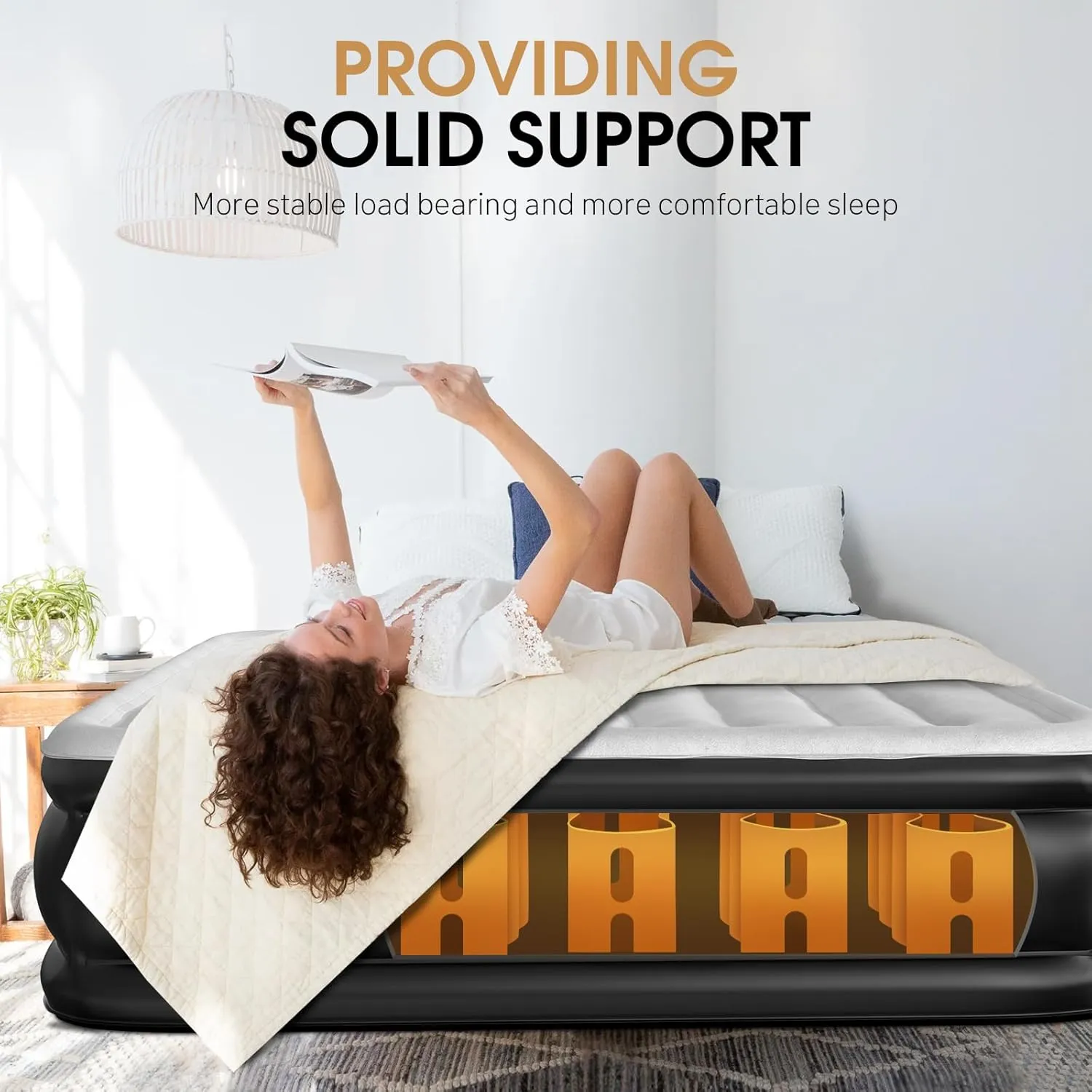 DIVON Air Mattress Queen with Built in Pump,Blow Up Mattress with Wave Pattern in 3 Mins,15’’High Quick Inflatable Mattress Queen,Air Bed for Home&Camping,660lbs