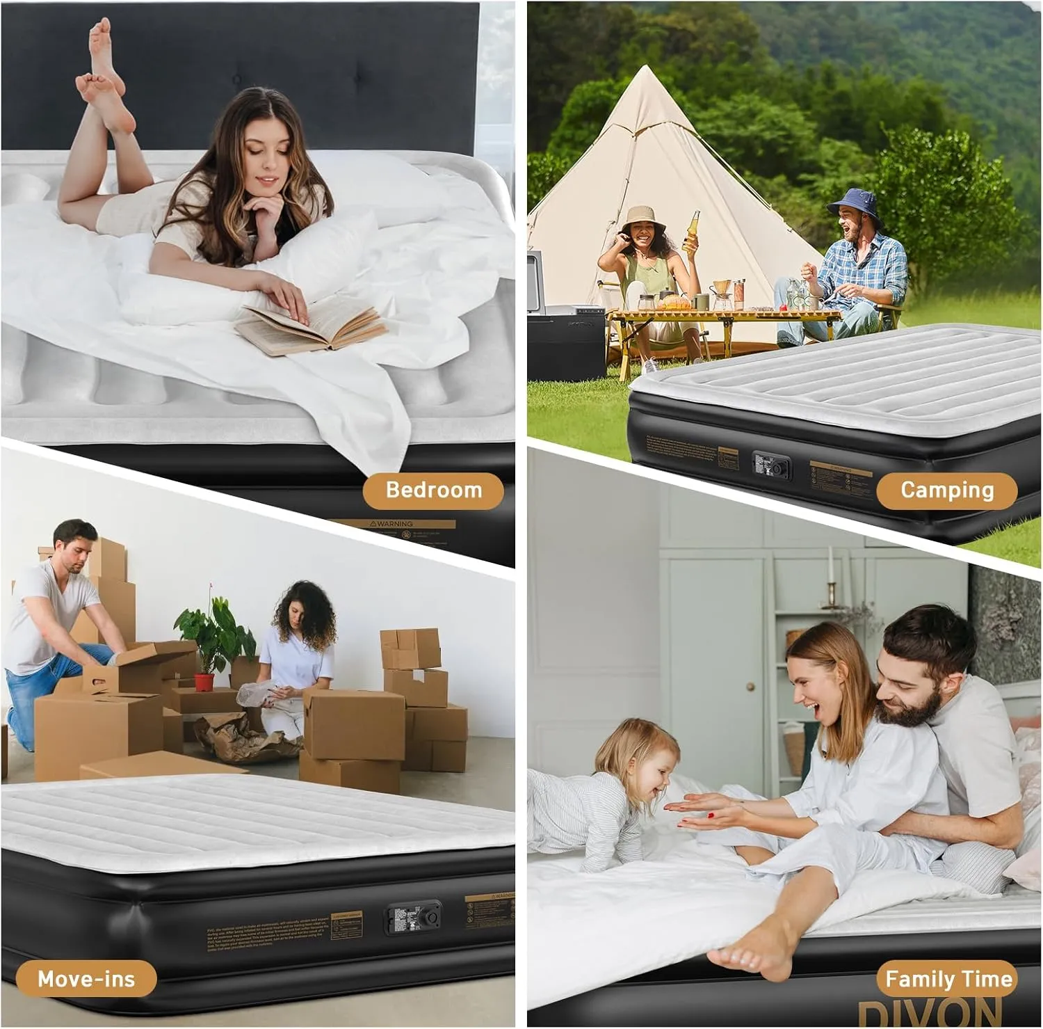 DIVON Air Mattress Queen with Built in Pump,Blow Up Mattress with Wave Pattern in 3 Mins,15’’High Quick Inflatable Mattress Queen,Air Bed for Home&Camping,660lbs