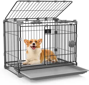 Dog Crate for Medium Dogs,30 inch Metal Dog Kennel Indoor Wire Dog Cage with Sliding Door and Removable Tray,Open Top Pet Crate for Medium