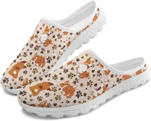 Dog Print Womens Mules Slip on Sneaker Round Toe Classic Garden Clogs Low Top Loafers Tennis Shoes