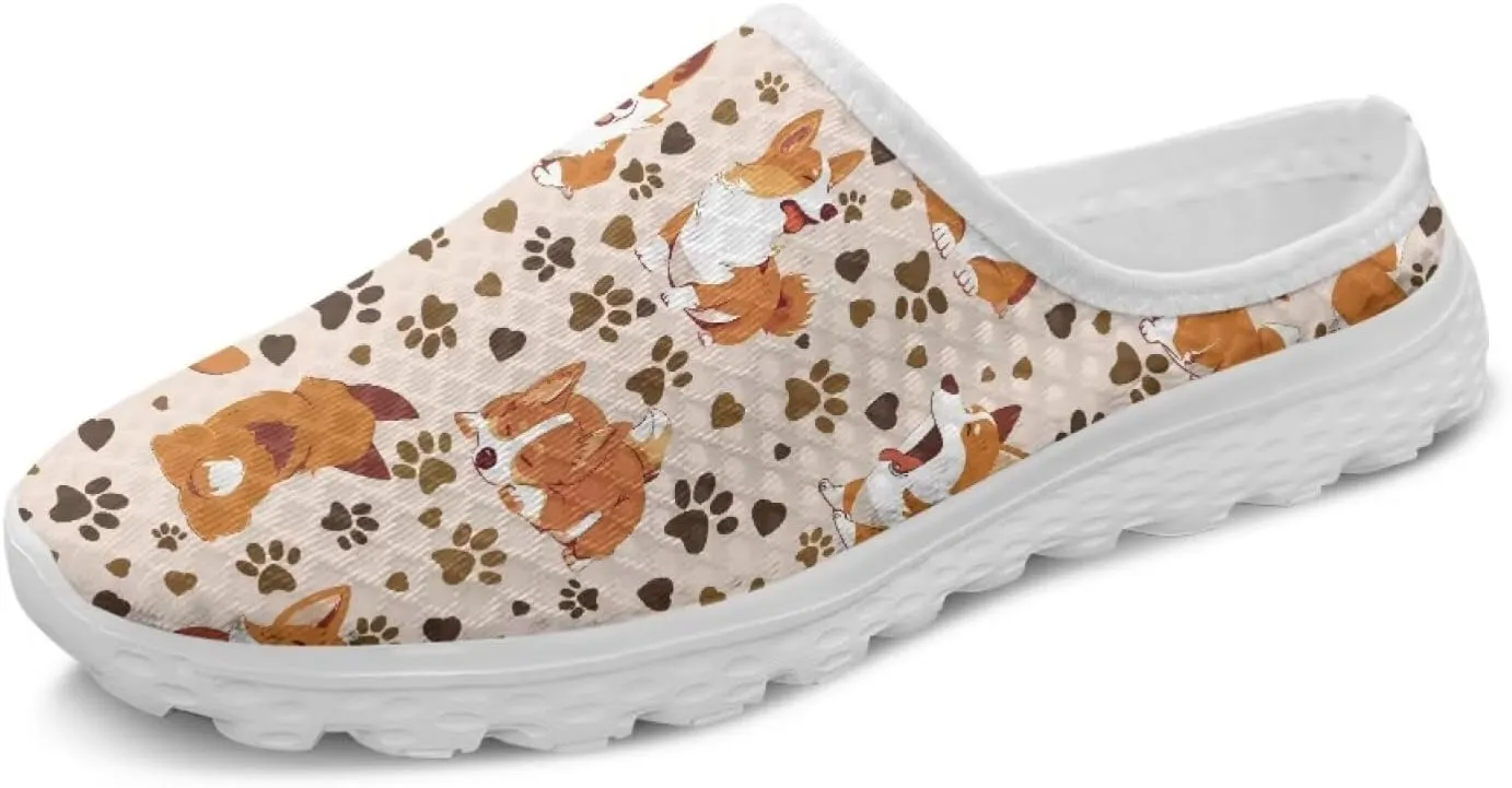 Dog Print Womens Mules Slip on Sneaker Round Toe Classic Garden Clogs Low Top Loafers Tennis Shoes