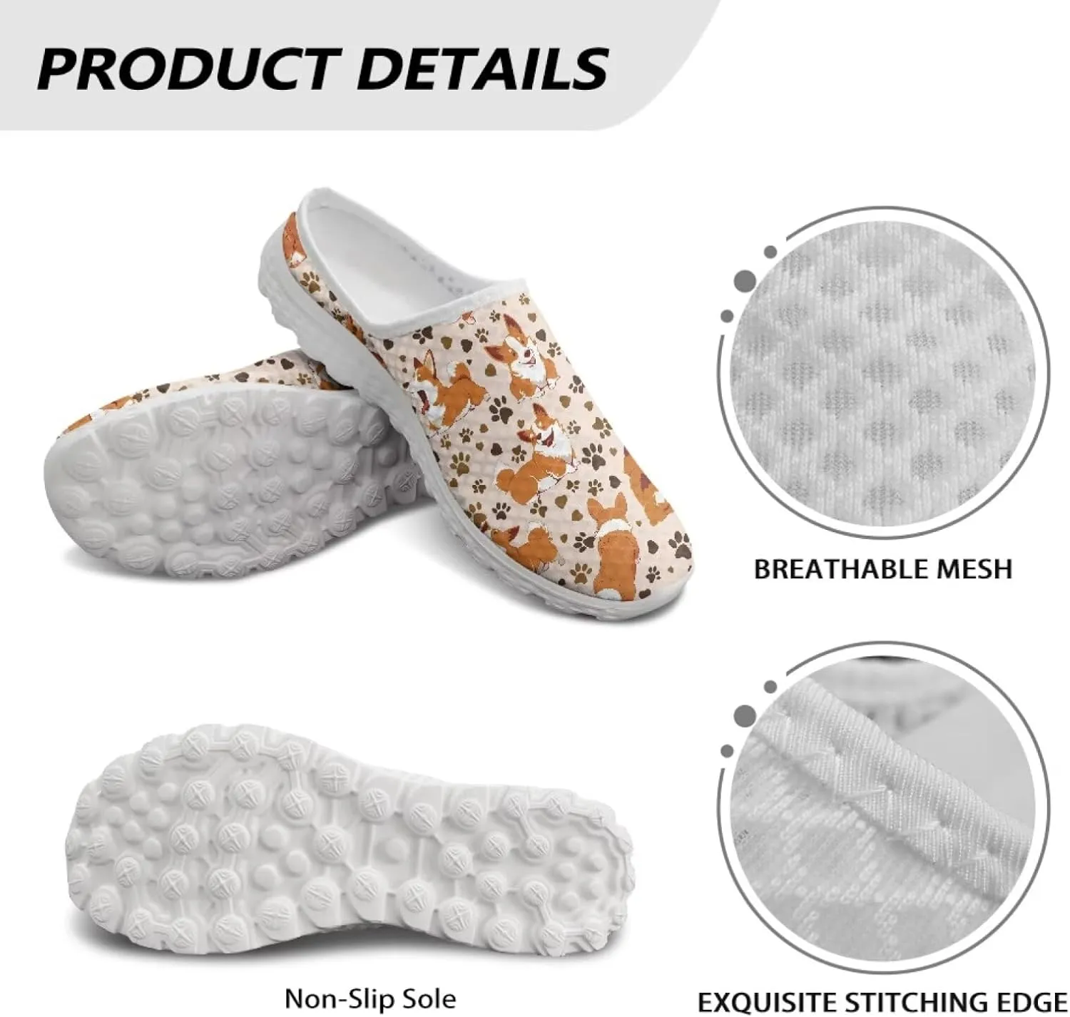 Dog Print Womens Mules Slip on Sneaker Round Toe Classic Garden Clogs Low Top Loafers Tennis Shoes