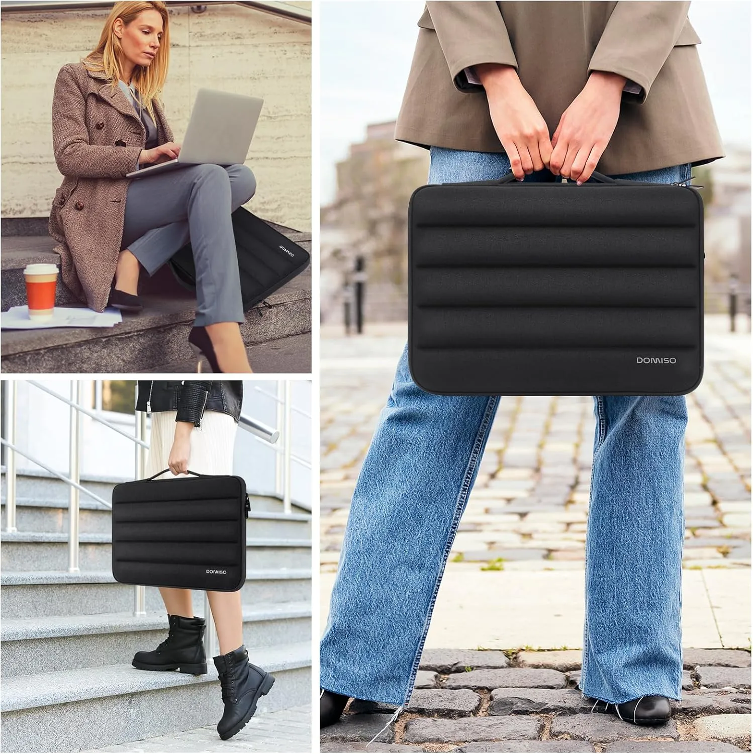 DOMISO 17.3 inch Laptop Sleeve Bag Shockproof Protective Carrying Case Water-Resistant Handbag with Handle Compatible with 17.3" Notebook/HP Pavilion Envy 17/Dell/IdeaPad/LG Gram/MSI,Black