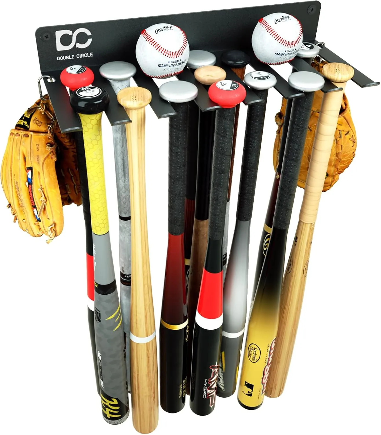 Double Circle Baseball Bat Rack - Holds 21 Bats - Wall Mount Holder - Metal Hanger for Home and Field Storage - Hardware Included - Sports Equipment Organizer
