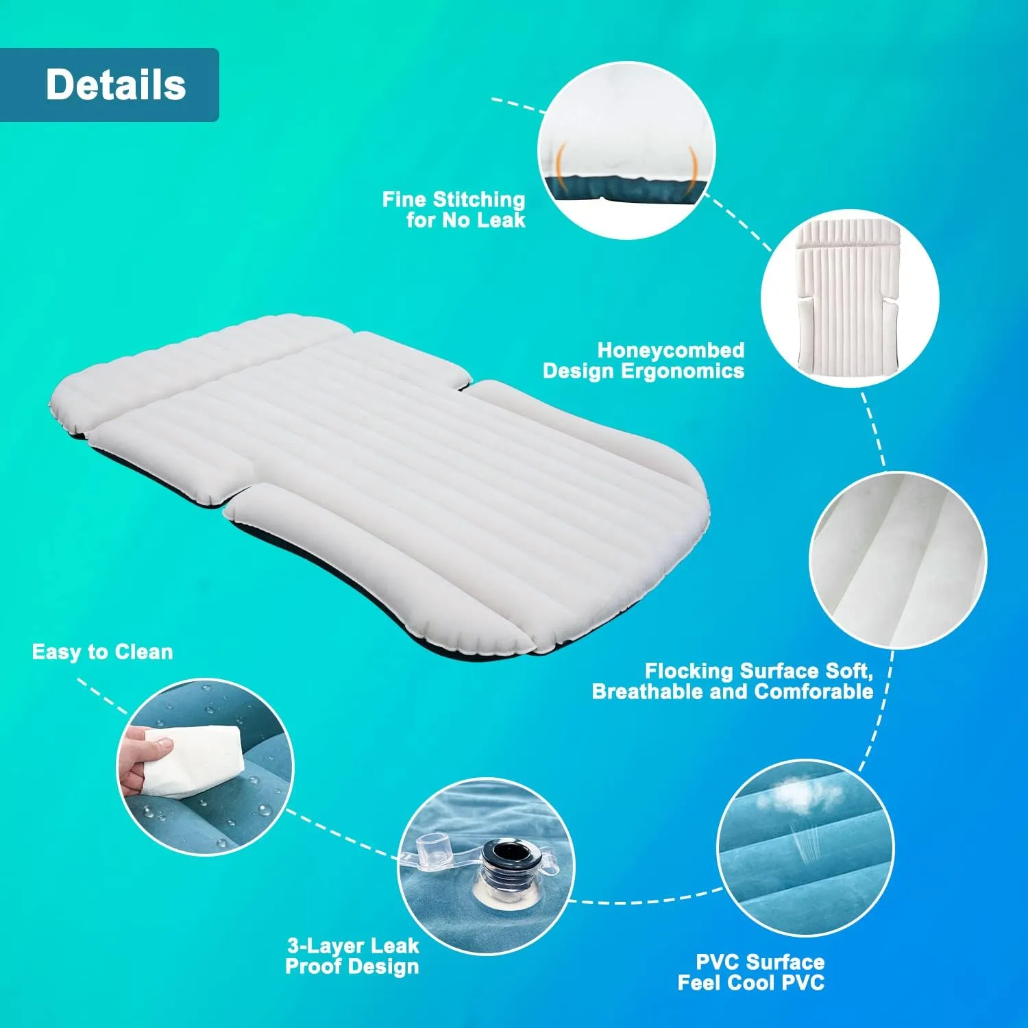 Double-Sided-Thick Flocked SUV Air Mattress Built-in Pillow with Pump Car Mattress | Leakproof Comfortable Durable Car Air Mattress| for Auto Camping, Road Trip